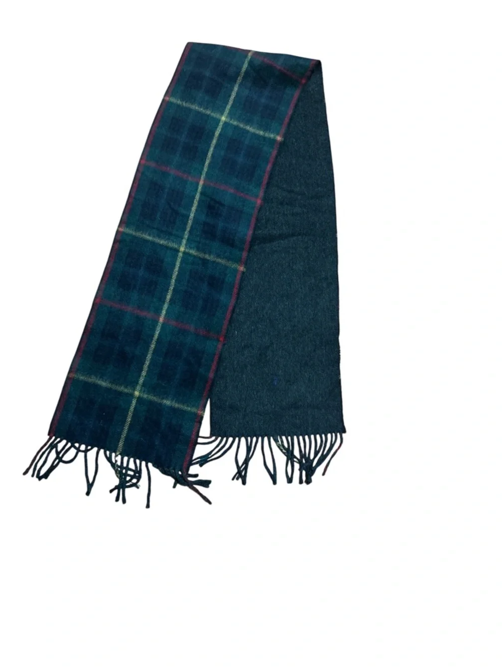 Polo Ralph Lauren Reversible Lambswool Blend Plaid Scarf Green Grey Fringe